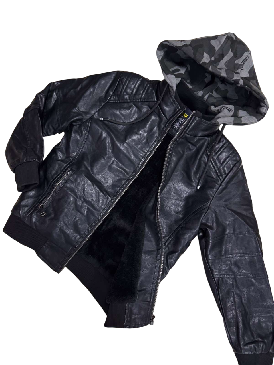 Детско зимно кожено яке за момче, цвят черно