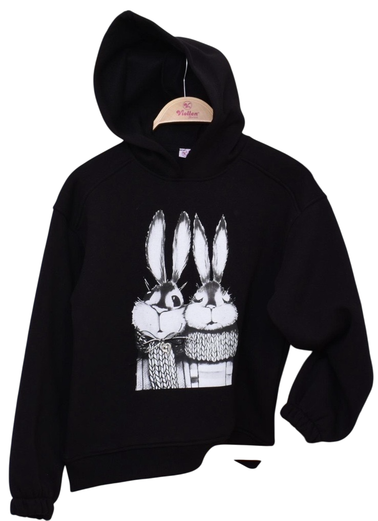 Детски суитшърт за момиче триконечна вата, черен цвят